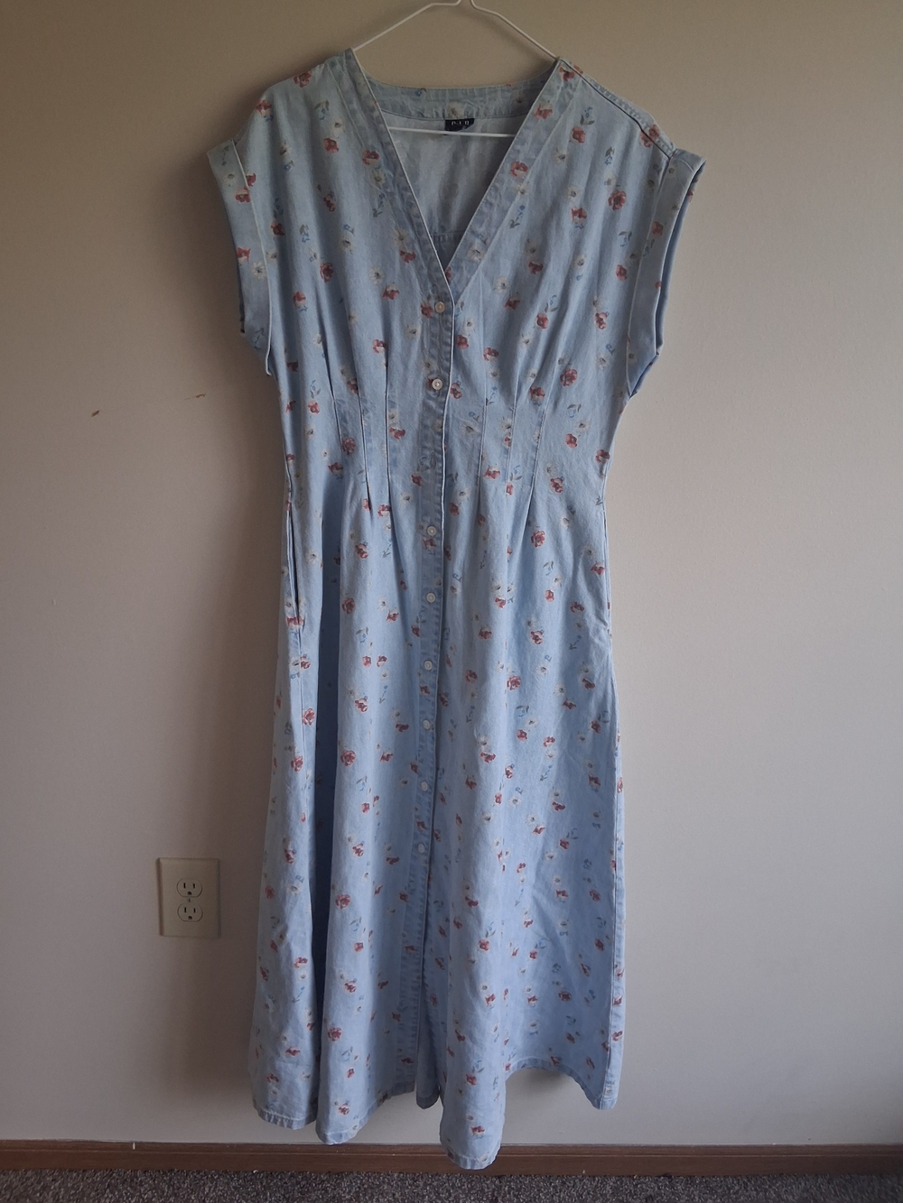GAP Light Blue Floral Button-Front Maxi Denim Dress